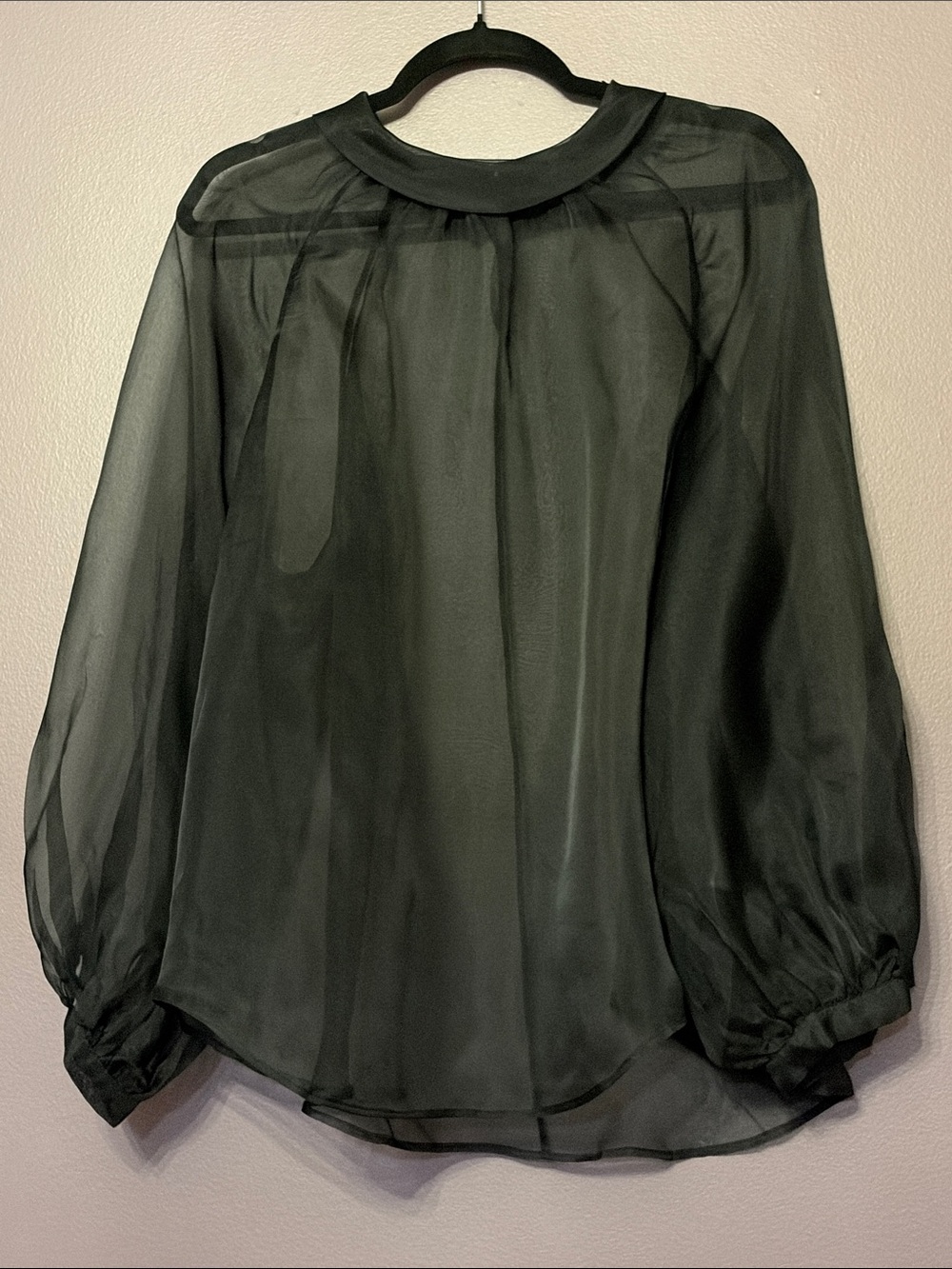 Banana Republic Black 100% Silk Sheer Balloon-Sleeve Blouse NWOT XL